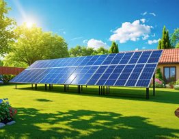 Sunny backyard with solar panels being installed, under clear skies and sunlight, symbolizing the ease of adopting solar energy.