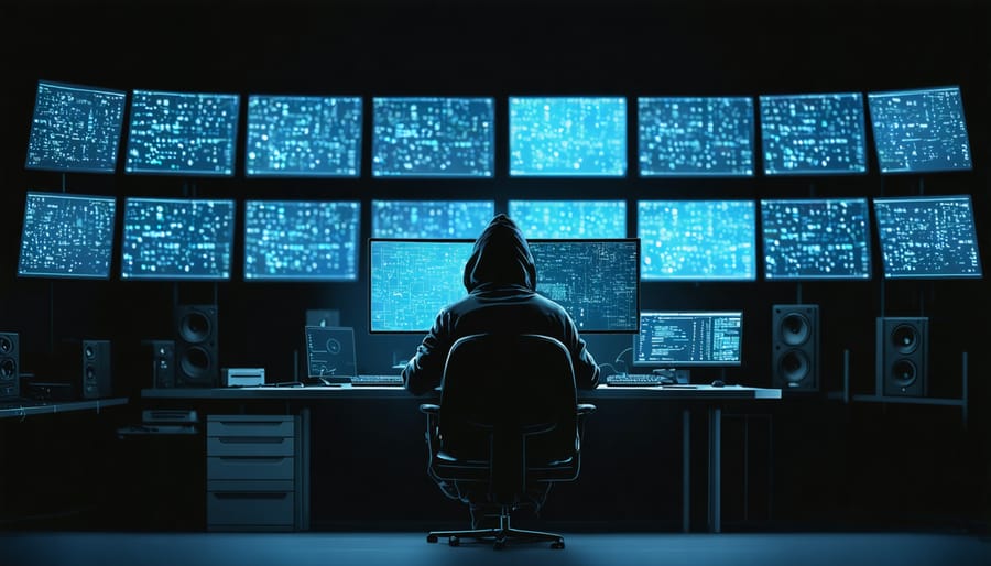 Hacker attempting to breach a solar energy system's cybersecurity