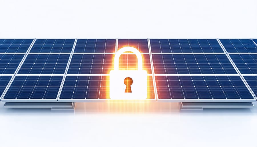 Secure solar energy system with digital lock icon