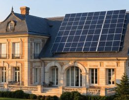 Historic building with solar panels on the roof, demonstrating the blend of modern solar technology with timeless architectural design.