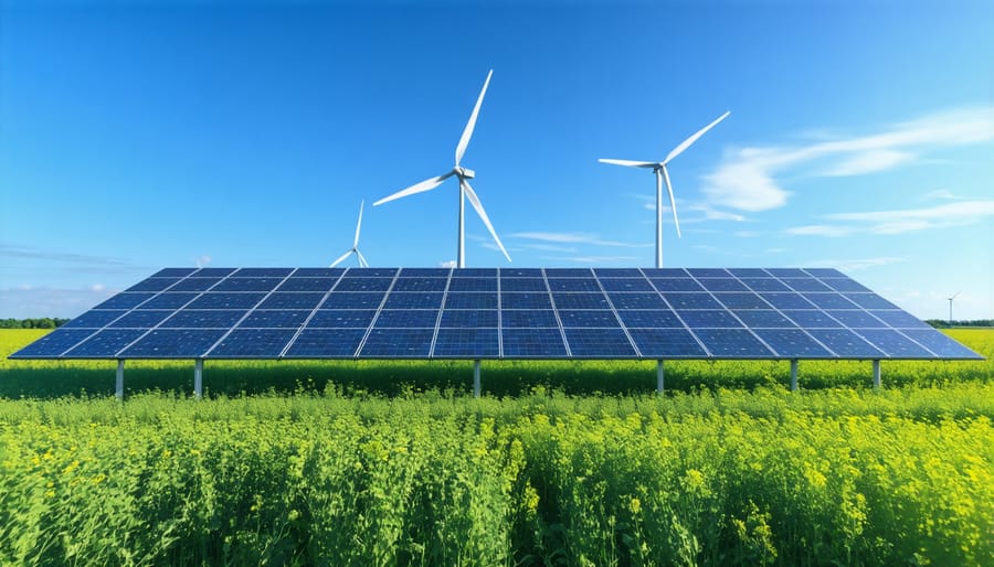 Renewable energy sources - solar panels and wind turbines