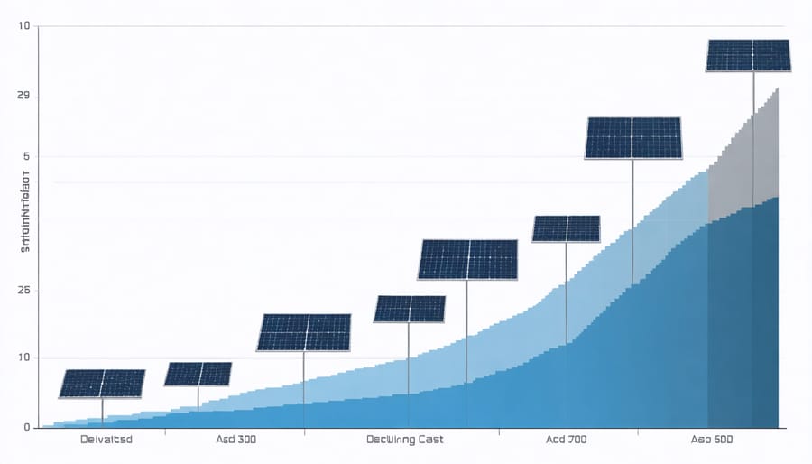 Comparative line graph displaying the decreasing cost of solar energy versus increasing traditional utility rates over time