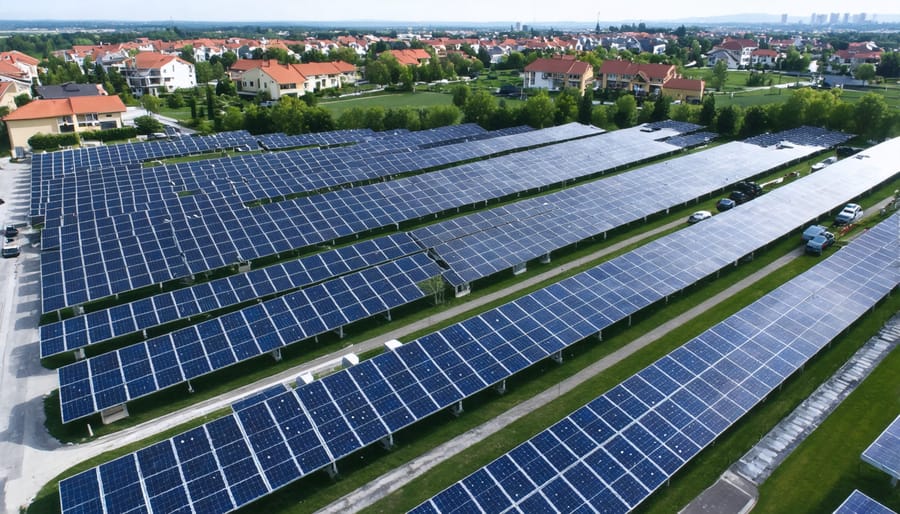Large-scale community solar installation adjacent to suburban homes