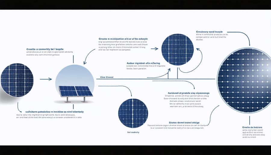 Visual representation of solar panel lifecycle from manufacturing to recycling