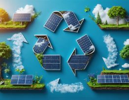 Conceptual illustration depicting the circular lifecycle of solar panels from installation to recycling, emphasizing eco-friendly practices and sustainable waste management.