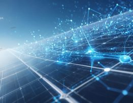 Conceptual illustration depicting optimized solar panel placement with data streams representing technology integration for enhanced energy efficiency.