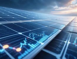 Conceptual illustration of solar panels, financial charts, and risk indicators symbolizing comprehensive solar energy risk management strategies.