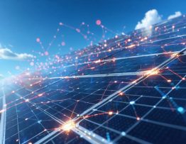 Digital illustration of solar panels with red lines indicating cyber attack vectors, signifying the importance of cybersecurity in solar energy systems.