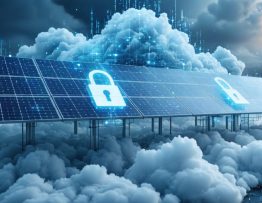 Conceptual illustration depicting layers of digital security enveloping solar panels, symbolizing the protection of ESG data privacy in solar energy management.