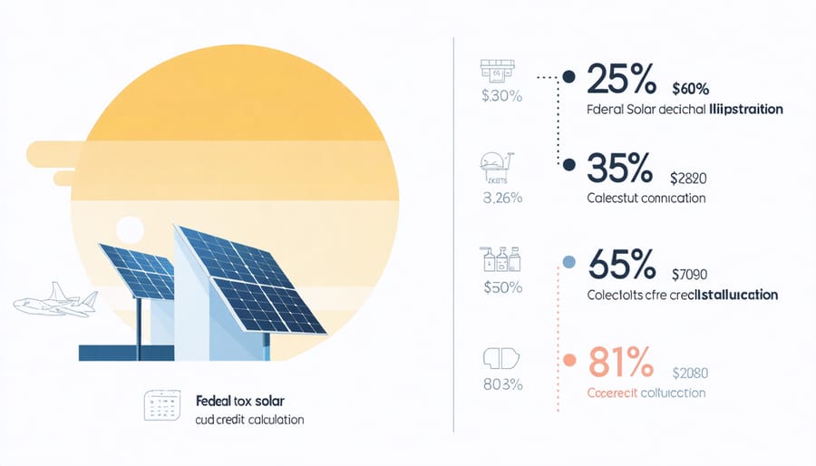 Infographic showing 30% federal solar investment tax credit calculation example