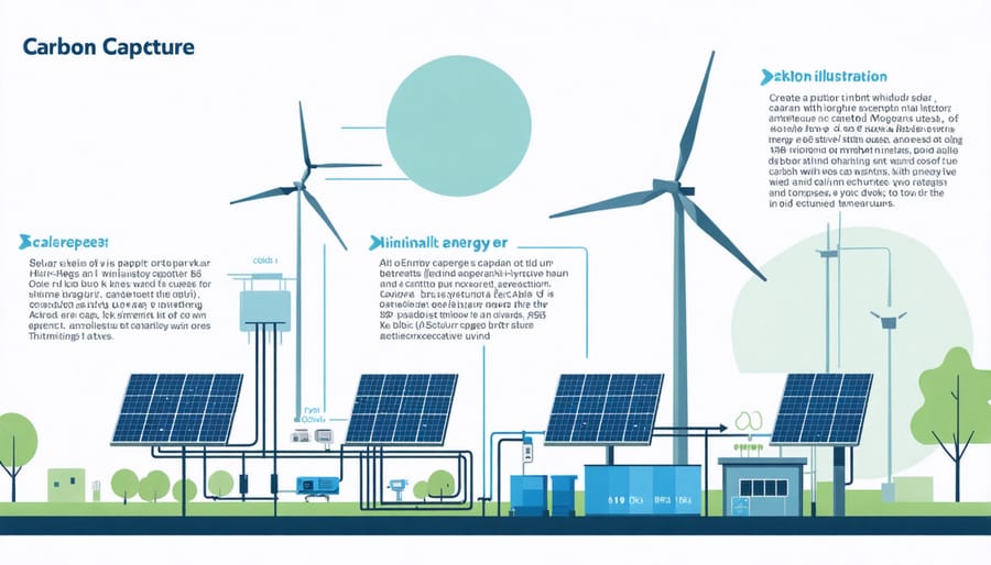 Visual representation of a hybrid energy system combining carbon capture with renewable energy sources