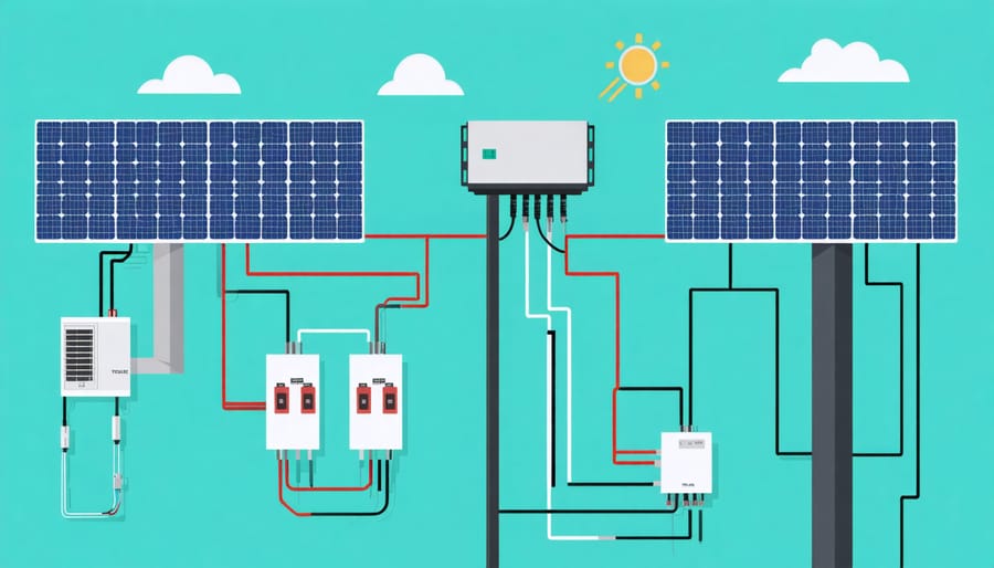 Technical illustration of hybrid solar system architecture and power flow