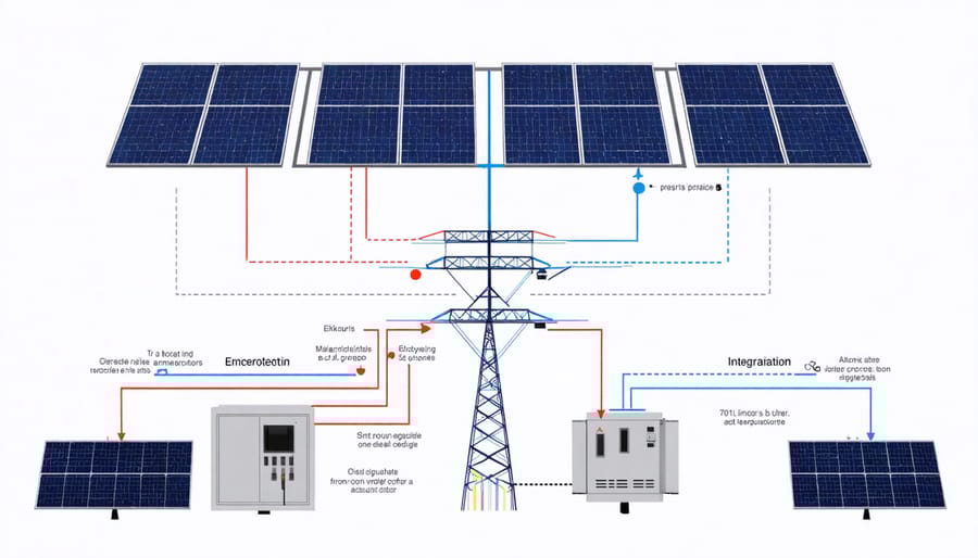 Schematic diagram of a hybrid energy system combining solar panels with thermoelectric generators