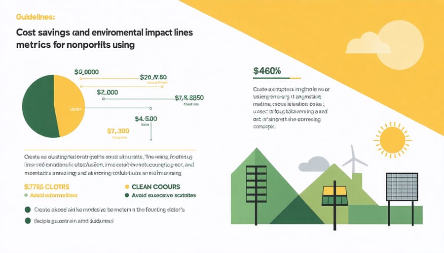 Visual representation of financial savings and carbon reduction metrics for nonprofit solar adoption