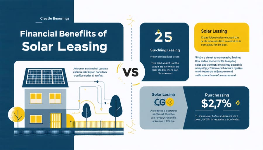Visual chart showing cost comparison between leasing and purchasing solar panels with tax implications