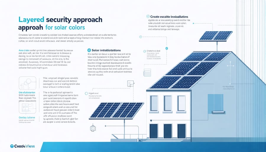 Multi-layer security diagram for solar energy systems including physical, network, and data protection