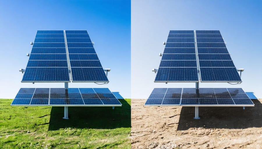 Side-by-side comparison showing facility transformation after zero impact solar implementation