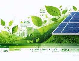 Conceptual illustration depicting the integration of solar energy into financial investment strategies, showing a solar panel merging with a financial graph to symbolize cost neutrality and environmental sustainability.