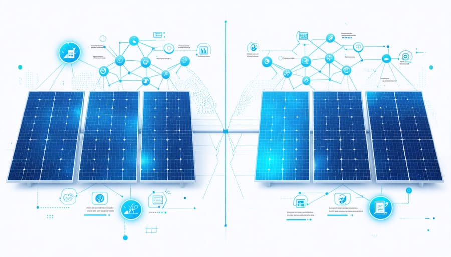 Infographic showing the relationship between solar panels and blockchain energy consumption