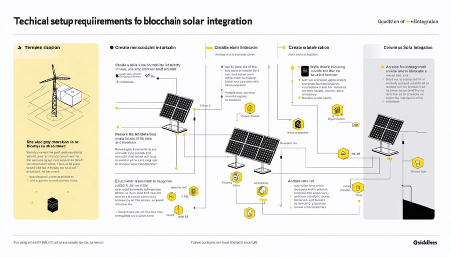 Step-by-step visual guide of technical components needed for blockchain solar implementation