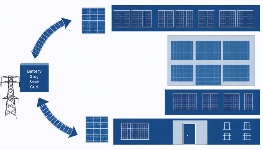 Infographic illustrating circular energy system components and their interconnections