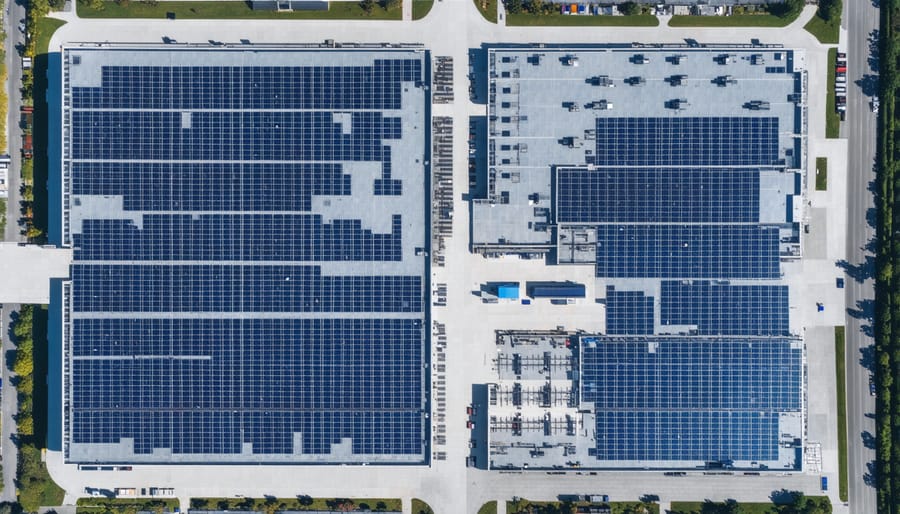 Bird's eye view of manufacturing plant featuring successful solar panel implementation