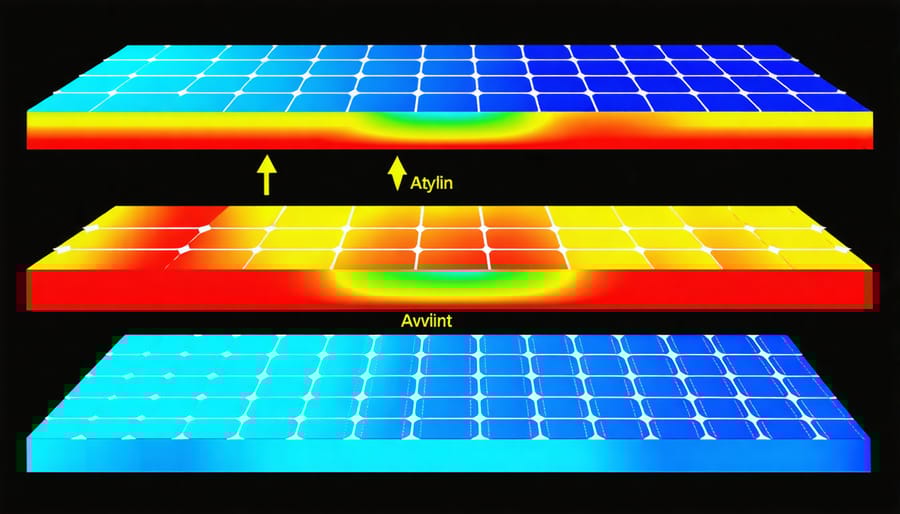Cross-sectional diagram of multi-junction solar cell layers with efficiency ratings