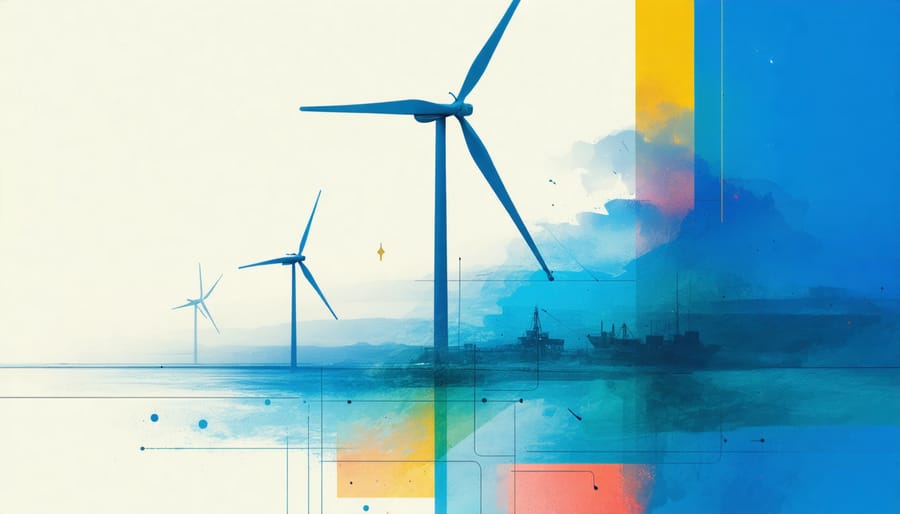 Graph depicting offshore wind energy cost trends and market growth projections from 2020 to 2030