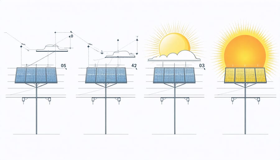 Diagram illustrating proper solar panel positioning angles and sun tracking paths