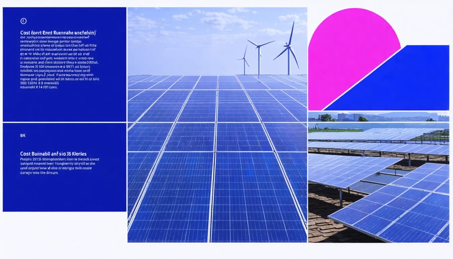 Graph comparing implementation costs versus long-term benefits of renewable energy adoption by industry sector