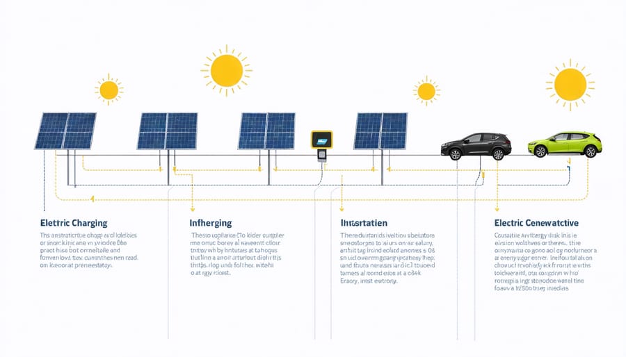 Diagram illustrating how solar, wind, and grid power connect to EV charging network