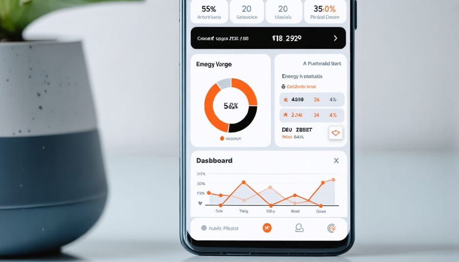 Smart-X mobile application interface displaying real-time energy consumption metrics and control options