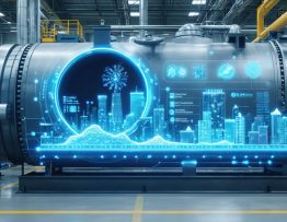 Advanced Smart-X dryer showcasing integrated AI sensors, IoT connectivity, and heat pump technology in a modern facility, highlighting energy efficiency and sustainability with graphical representations of cost savings.