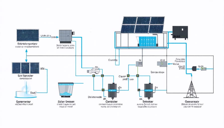Schematic diagram illustrating how solar air water generators convert humidity into clean water while filtering air