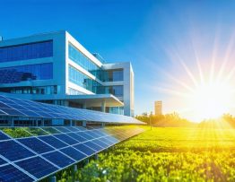 Illustration of a hospital integrated with a solar power system, highlighting renewable energy's role in providing reliable power for critical healthcare services.