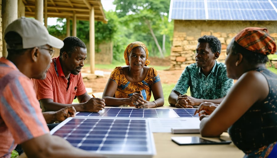 Local community members engaged in solar project planning workshop