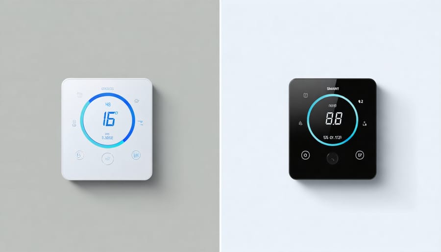 Energy meter displays comparing power usage between conventional and energy-efficient appliances