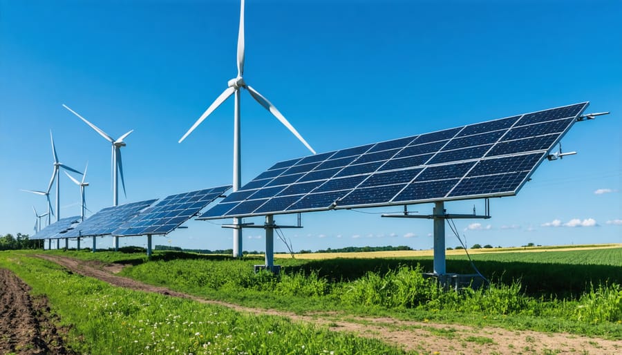 Hybrid wind-solar installation powering a small community