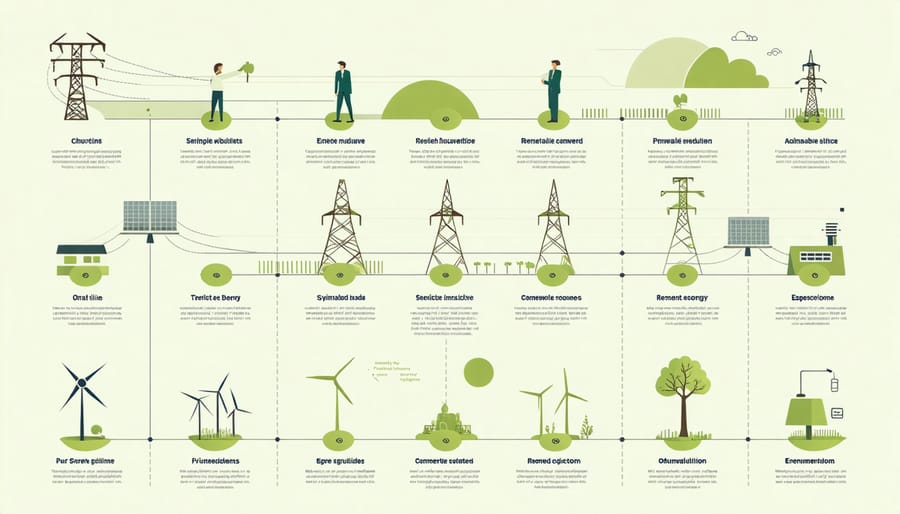 Visual diagram of career opportunities in renewable energy sector including technical, business, and policy roles