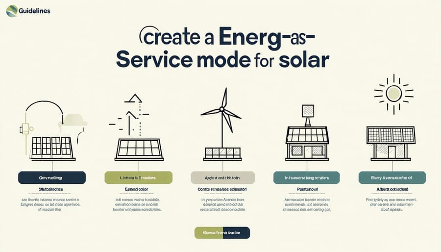 Flow diagram illustrating key components of Solar EaaS including installation, maintenance, monitoring, and payment structure