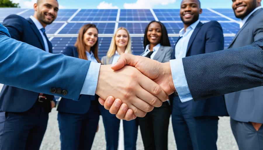 Multicultural business partnership in solar energy sector