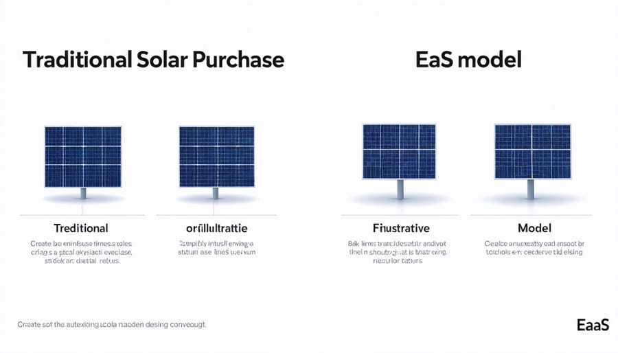 Side-by-side comparison of cost structures and responsibilities between traditional solar purchasing and Energy-as-a-Service
