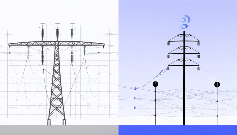 Infographic showing transition from centralized power plant to distributed solar network