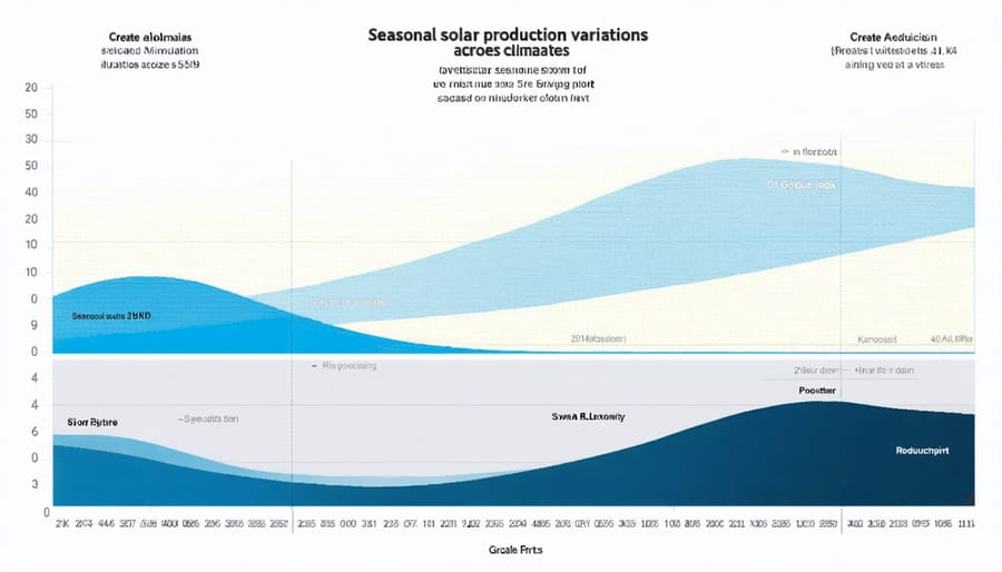 Chart displaying monthly solar energy production patterns for tropical, temperate, and polar regions