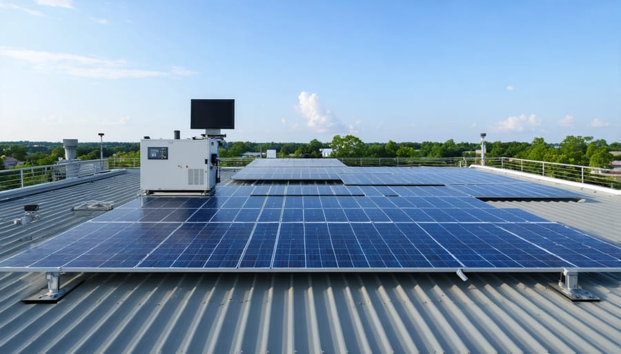 Large-scale commercial solar panel installation with REST monitoring systems