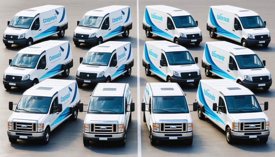 Corporate electric vehicle fleet showcasing different types of commercial EVs