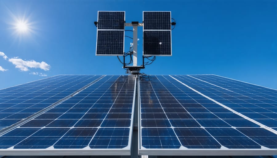 Solar panels mounted on automated tracking system adjusting their position to maximize sunlight capture