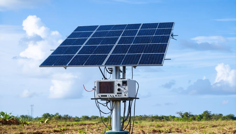 Emergency responders operating a solar-powered FM communication system in a post-hurricane environment