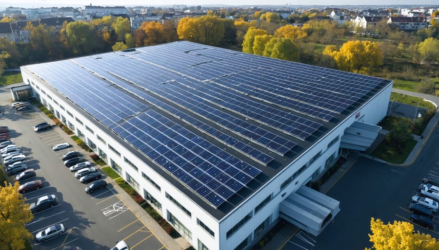 Modular photovoltaic system installation on commercial rooftop demonstrating scalability
