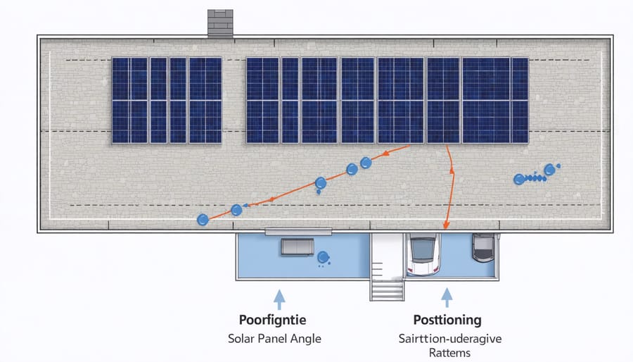 Technical illustration of solar panel placement optimization for rainy conditions